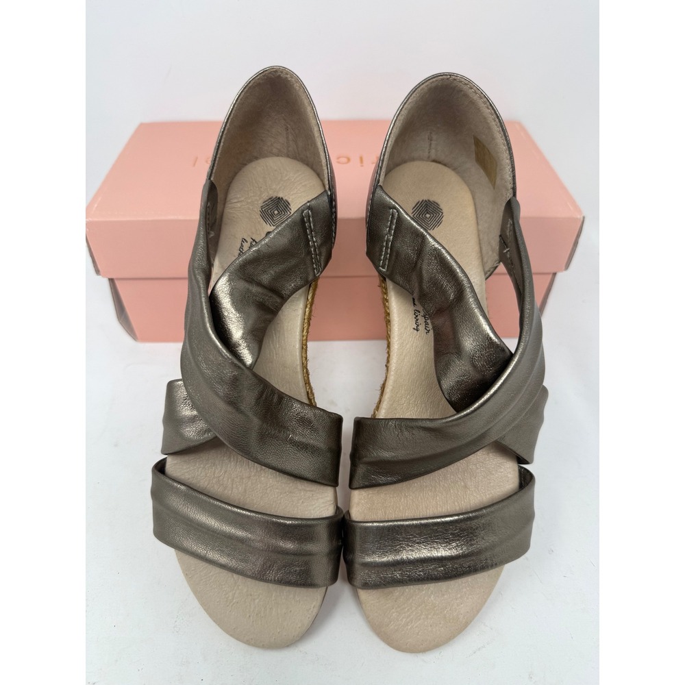 Eric Michael Nunca Nettie Pewter Leather Espadrille Sandals Made in Spain 36